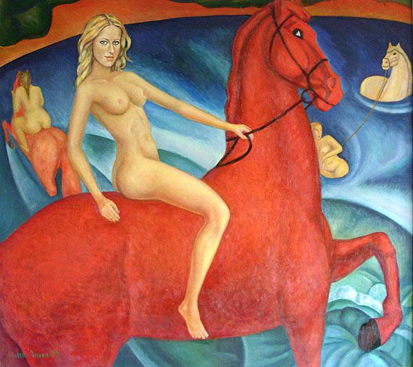 Интимная связь голой женщины с конем